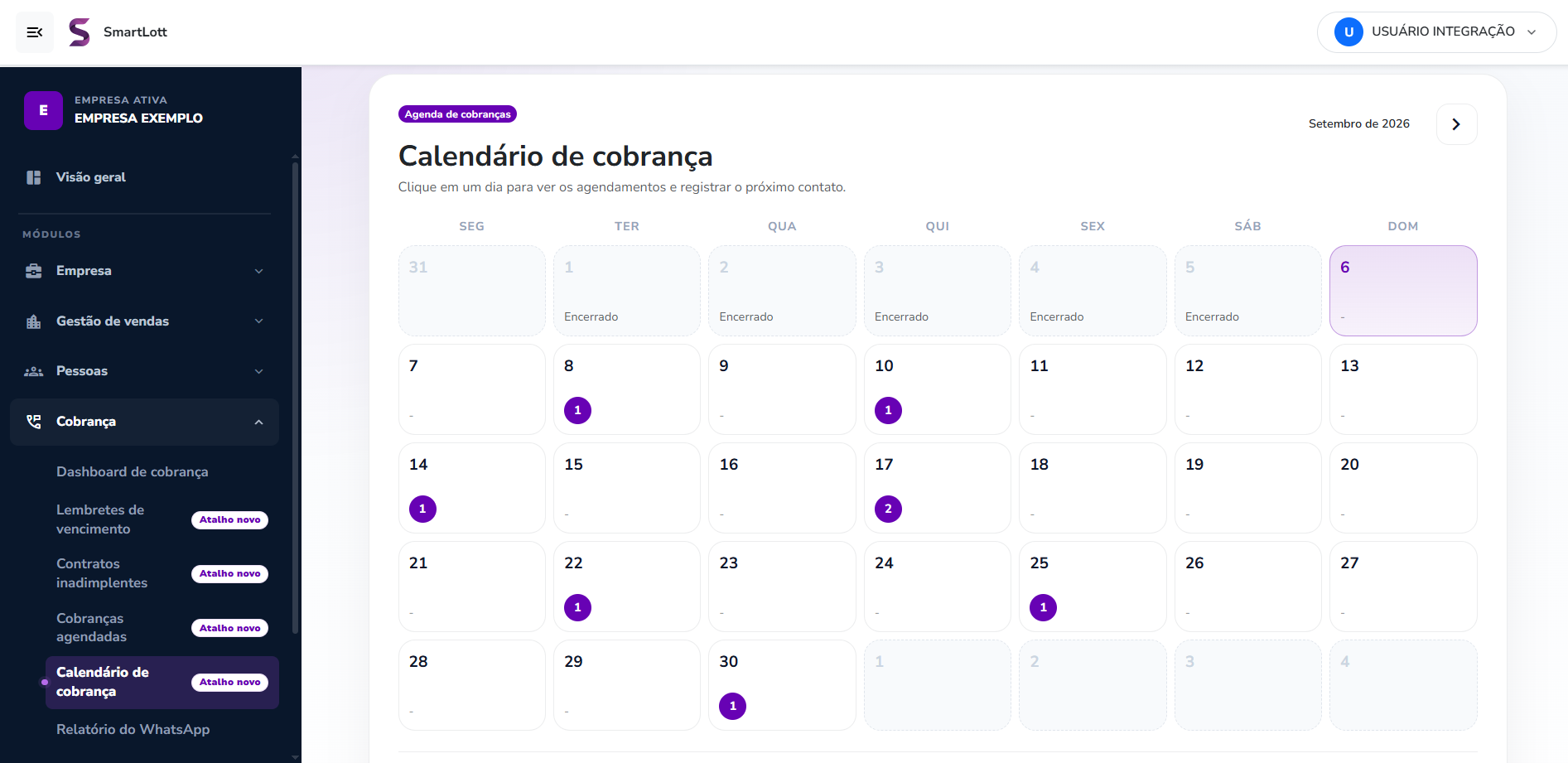 Tela de escolha do fluxo de cobrança no SmartLotte